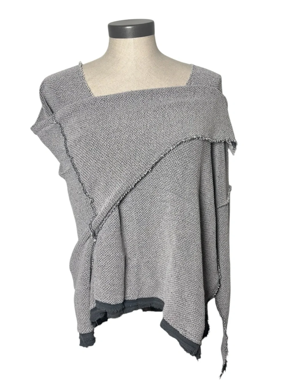 Free People Oversized Textured Dolman Top Small Gray Raw Edge Boho